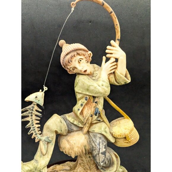 Vtg Fontanini Fisherman Fishing Figurine Wood Base 2002 Depose Italy 8.5" - Picture 11 of 16